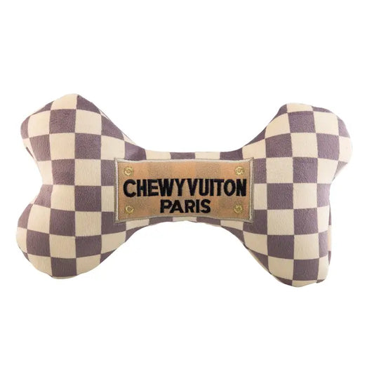 Checker Chewy Vuiton Bones Squeaker Dog Toy